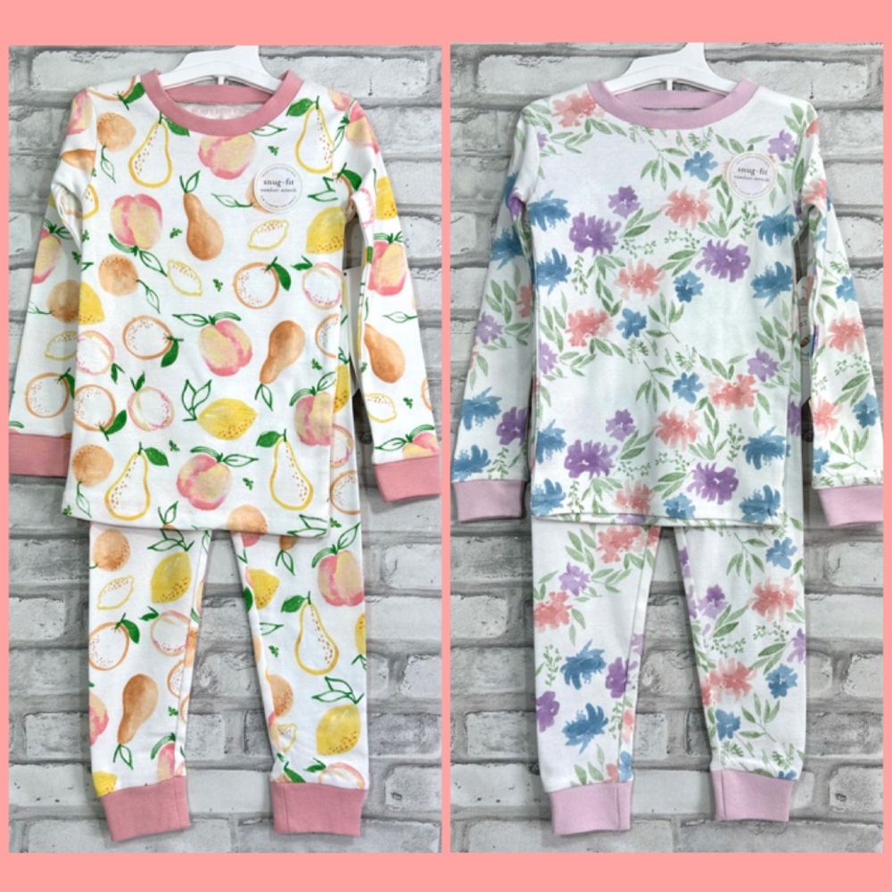 Set of 2 - Burt's Bees Girls Cotton Snug Fit Long Sleeve Shirt & Pants Pajamas
